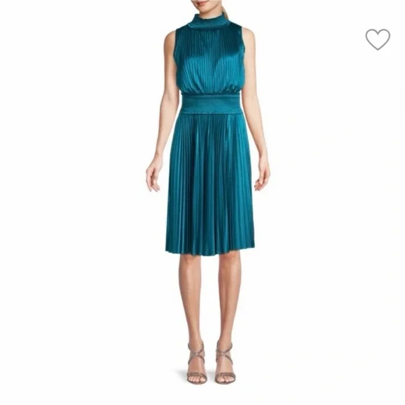 Nanette Lepore Teal Pleated Midi Dress - Picture 1 of 7